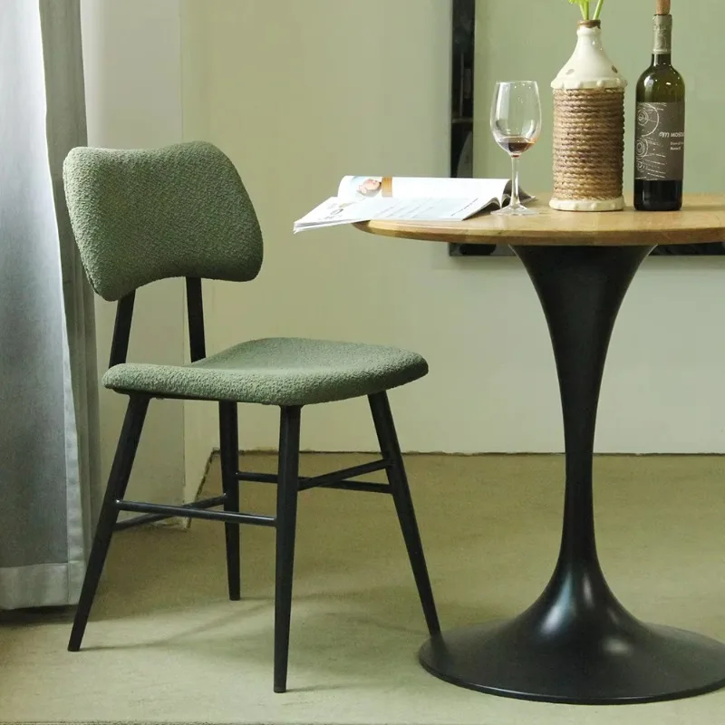 Modern White Teddy Velvet Dining Chairs for Breakfast bar Coffee Shops Cafe Metal Leg Dining Chair