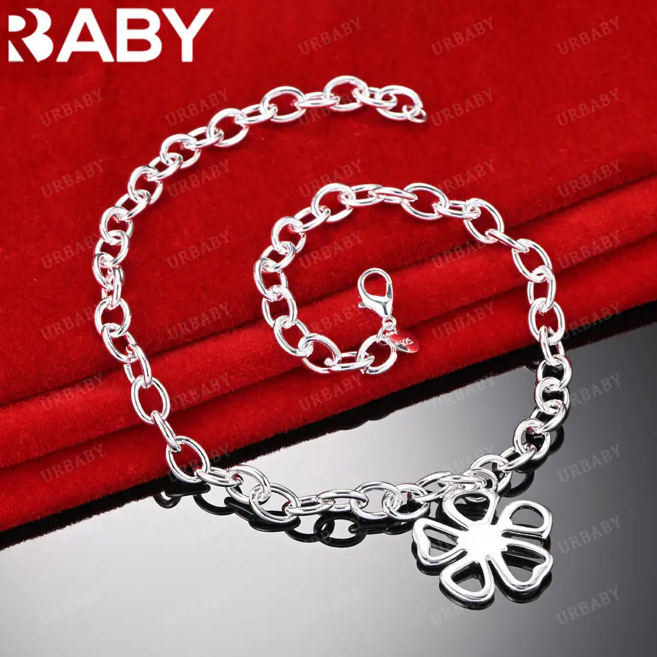 

URBABY 45cm 925 Sterling Silver Flower Chain Necklace For Women Charm Trend Birthday Gifts Fashion Party Fine Jewelry