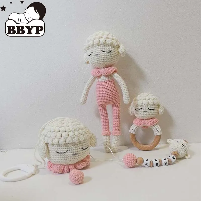 

Personalization Crochet Animal Baby Towel Toy Wooden Newborn toys Sheep Stuffed Doll Cotton Towel Sleeping dolls