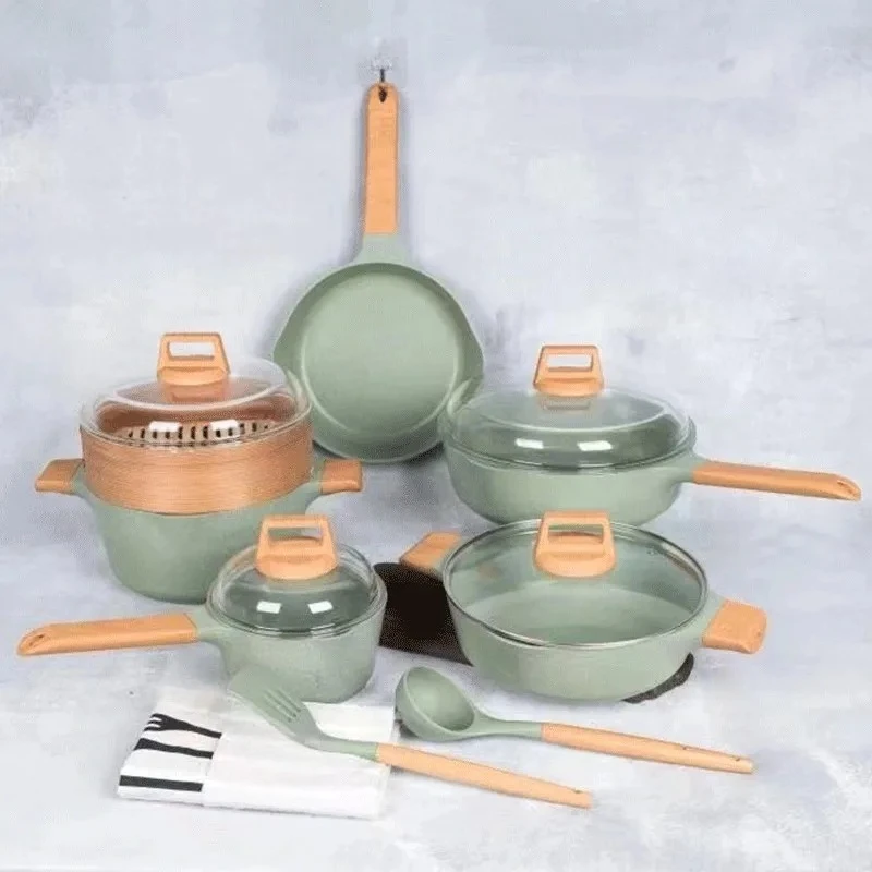 13Pcs Marble Non‑Stick Cookware Set, Home Frying Pan, Milk Pot, Soup Pot for Induction & Gas Stove