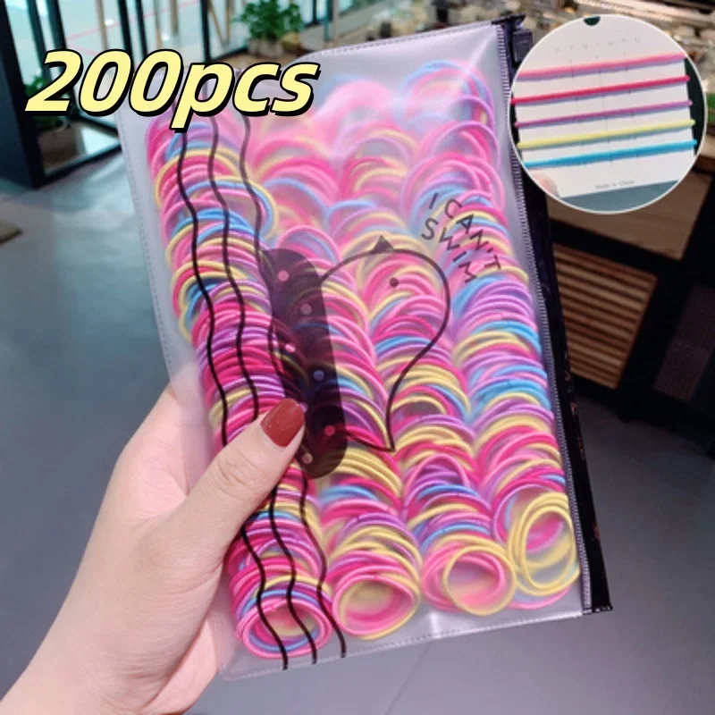 200 teile/los Haarbänder Mädchen Candy Farbe Elastische Gummiband Haarband Kind Baby Stirnband Scrunchie Haar Zubehör für Mädchen