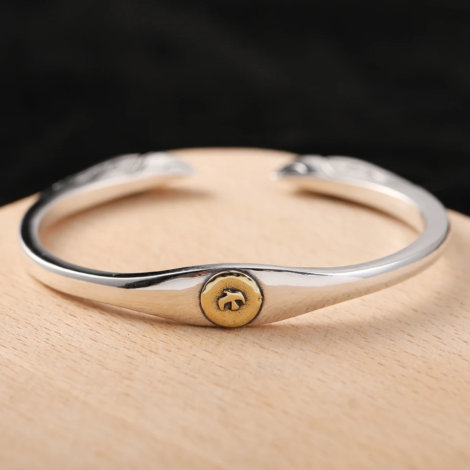 Unisex 925 Silver Vintage Eagle Bangle Bracelet
