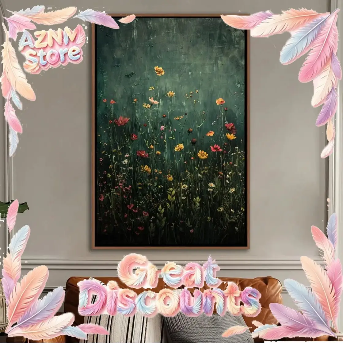 2026 Wildflower Field Framed Wall Art Vintage Botanical Landscape Sign Floral Decor Modern Farmhouse Canvas Art Field Of Flower