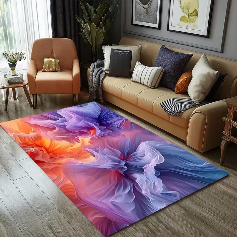 Purple Agate Marble Swirl Area Rug, Silver Glitter Vein Floor Mat, Modern Accent Decor for Salon Living Room, Custom‑Made Gift