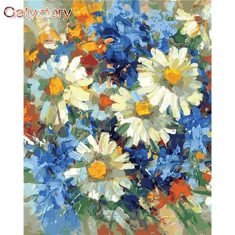 

GATYZTORY 60x75cm Painting by numbers For Adults Picture Drawing Daisy Flowers DIY Pictures by numbers Unique gift Home decor