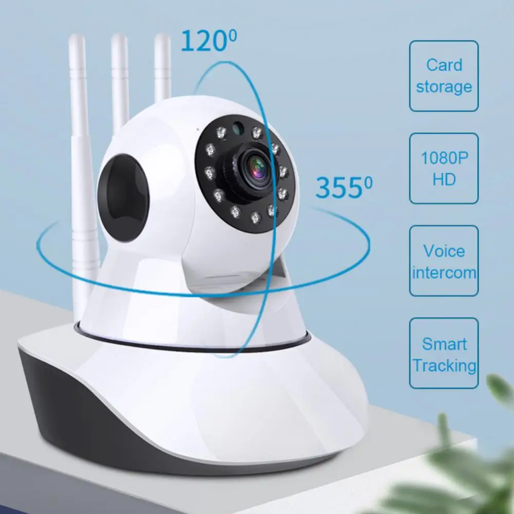 Robot Camera Three Antenna Motion Detection 360 Full Coverage Alarm Recording Smart Home Wifi Ip Camera V380 Ptz Camera