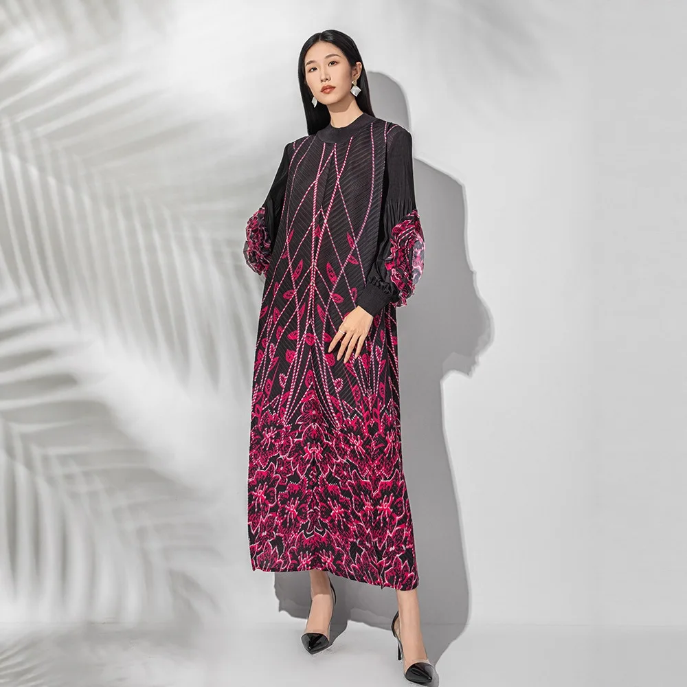 

Ele Print Lantern Sve Maxi Dr Women's Overhead Long Pleated Skirt Long Dr Par Gathering Tee-Resonance Sle