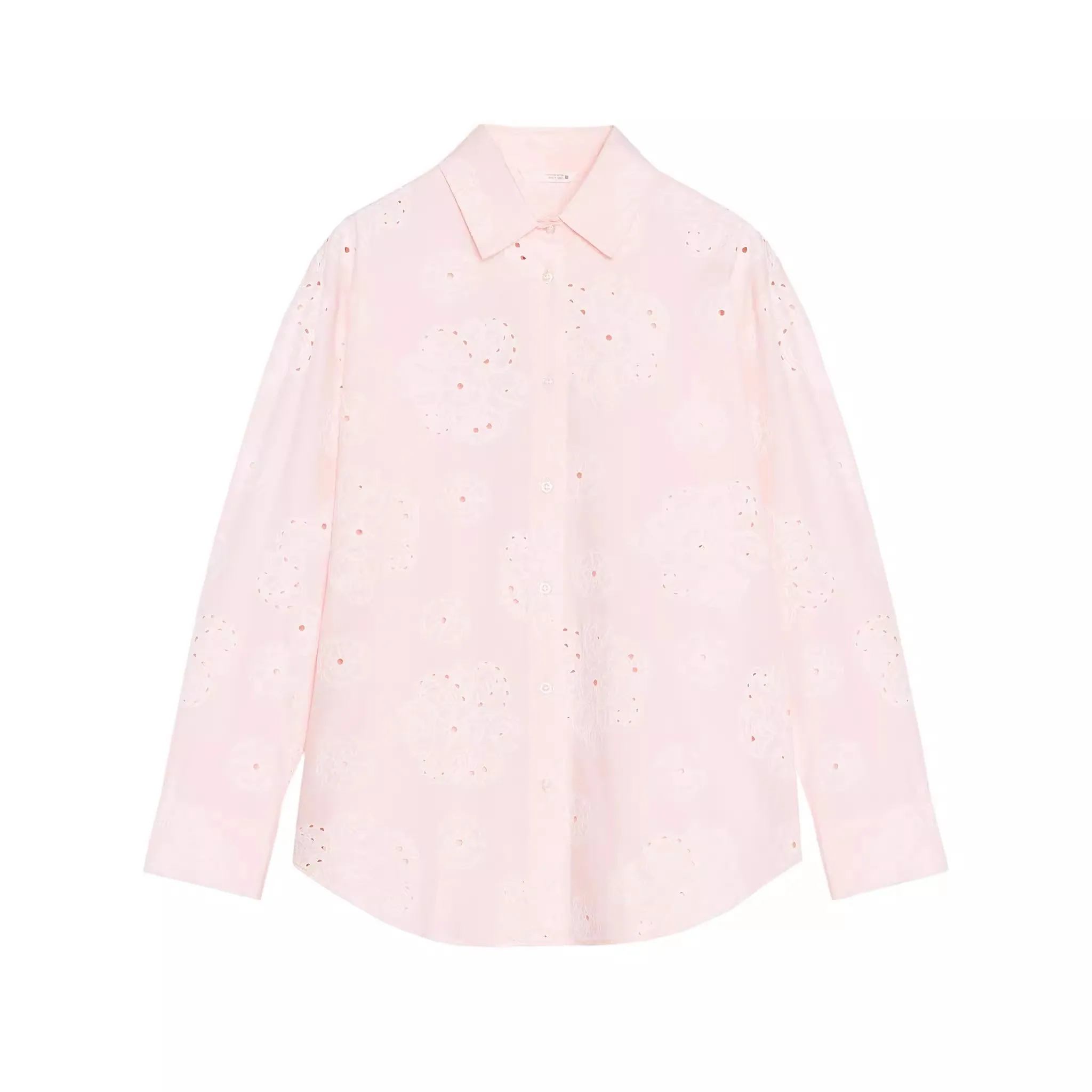 

New 2025 Summer Women's Faion Long Sve Embroidered Pred irt Stand Collar Commute Sle Loose Fit Pure Color Button
