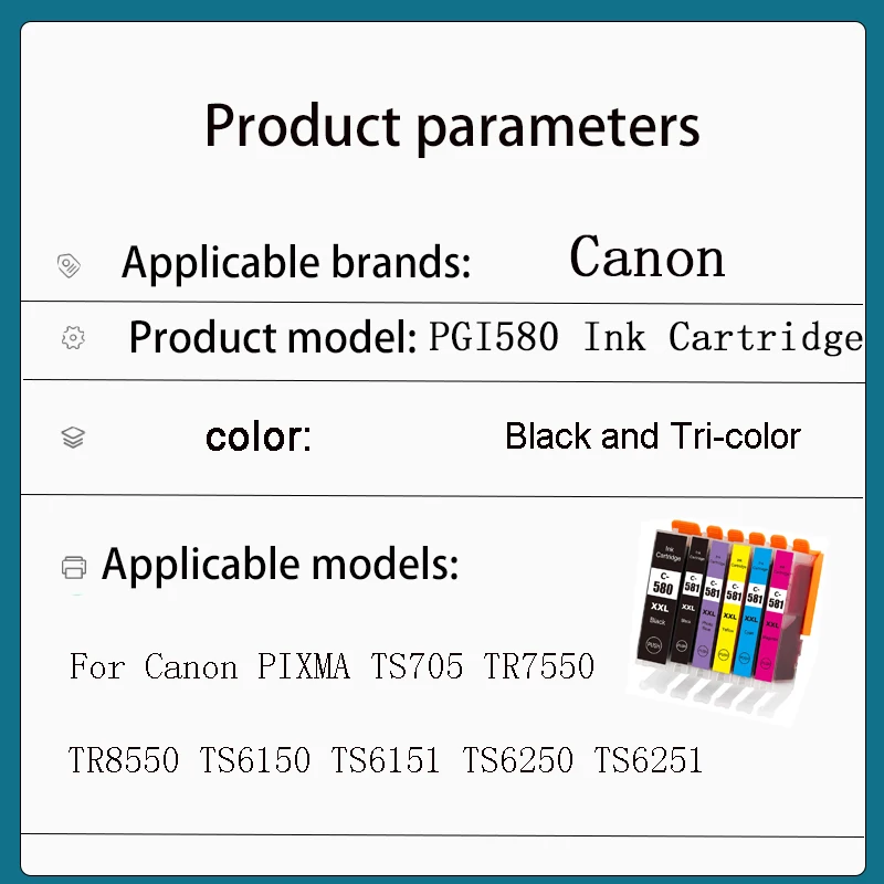 PGI580 PGI-580 CLI-581 Ink Cartridge For Canon PGI 580 CLI 581 CLI581 PIXMA TR7550 TR8550 TS6150 TS8150 TS9150 TS9155 printer