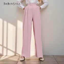 TWOTWINSTYLE pantaloni larghi rosa larghi per le donne pantaloni Casual solidi minimalisti a vita alta abbigliamento moda autunno femminile nuovo