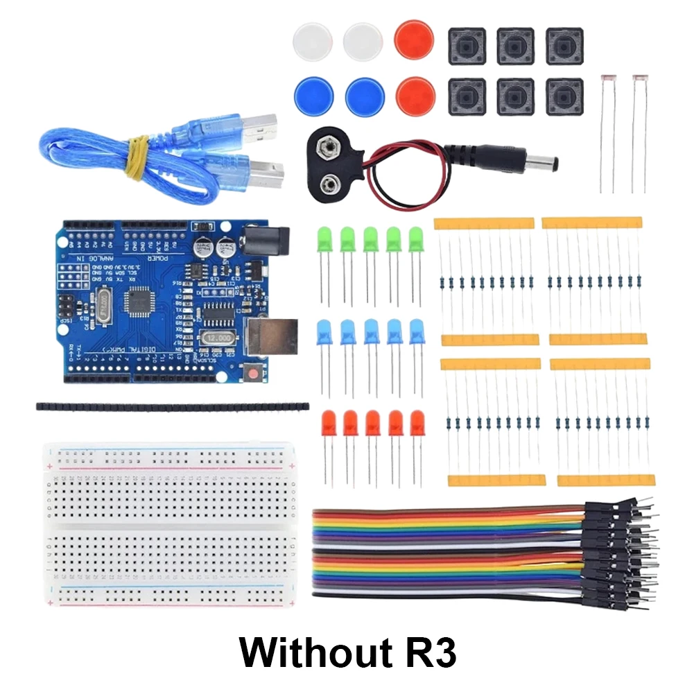 New Starter Kit 13 in 1 Mini Breadboard USB 3 Color LED Jumper Wire Button 400 Holes for Arduino R3 DIY School Education Lab