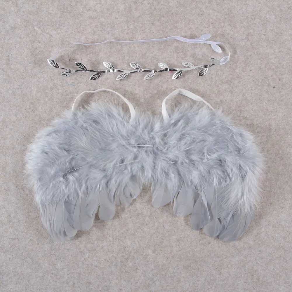 Ensemble de Bandeaux de Cheveux Chic pour Bébé Fille, Ailes de Plumes d\'Ange, Feuilles, Sauna, Accessoires de Photographie pour Nouveau-Né, Cadeaux