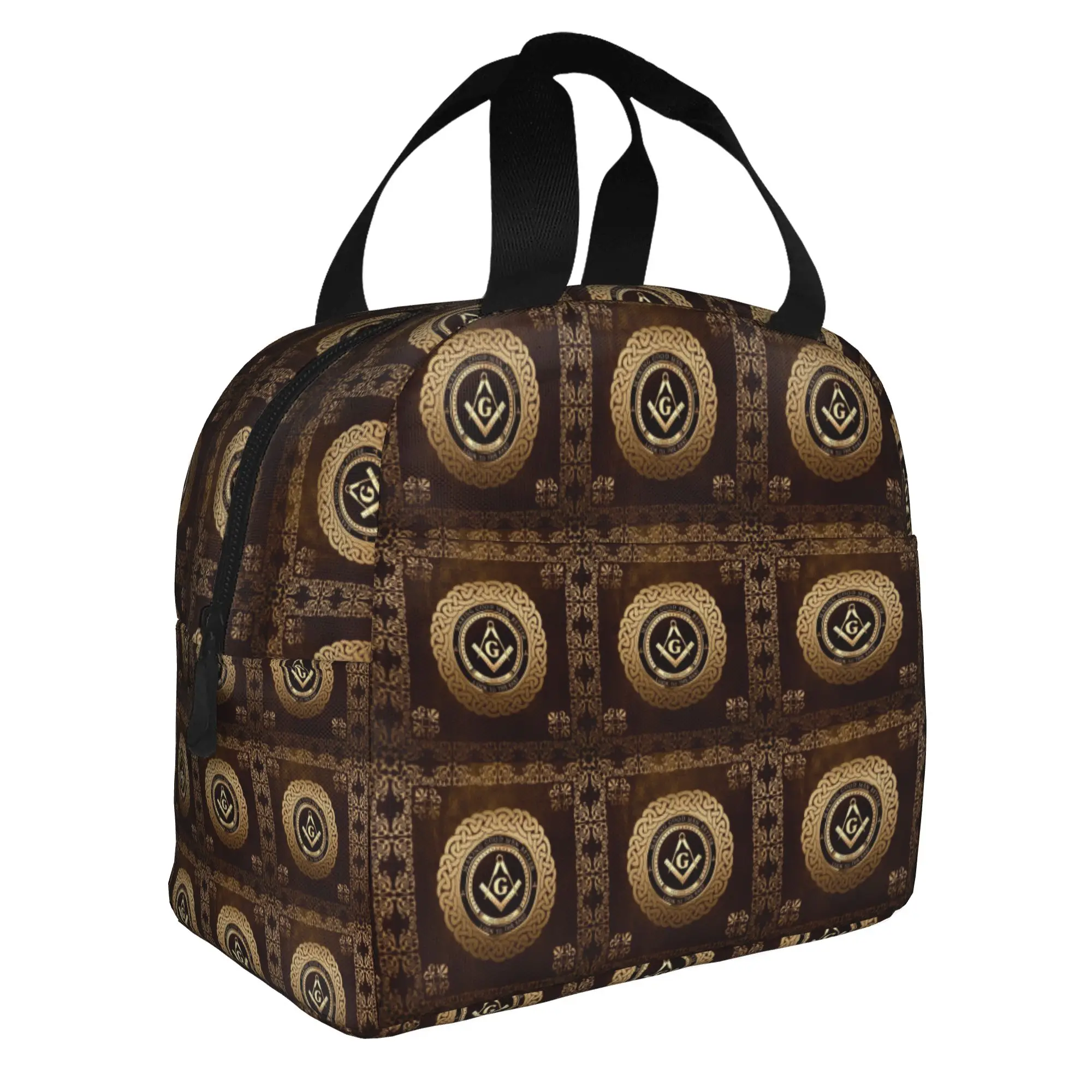 Freemasonry Portable Lunch Boxes for Women Leakproof Masonic Mason Freemason Thermal Cooler Food Insulated Lunch Bag Office Work