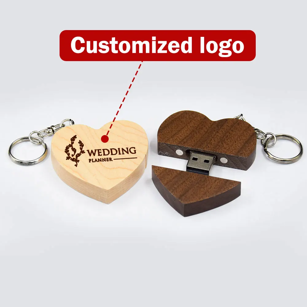 30 pcsHeart Huwelijksgeschenken USB Flash Drive Houten Pen Drive Real Capaciteit Memory Stick 64 GB/4 GB U Disk Het Geschenk van Herinneringen