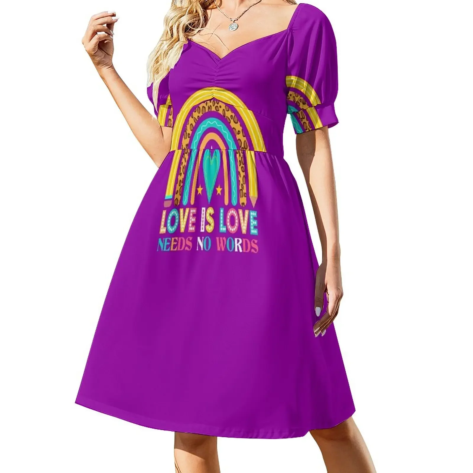 love is love big needs no words t-shirt deisgn Short-Sleeved Dress summer outfits for women 2025 dresses for woman 2025