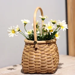 Flower Basket Wood Chip Basketry Garden Vine Pot Photo Props Storage Decor Honey Wooden Hand-woven Wall Hanging Plants Holder