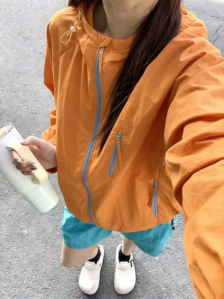 

Dopamine Orange Summer Thin Quick Dry Women's Cycling Suit Outdoor Fashionable Breathable Sun Protection Clothing Set