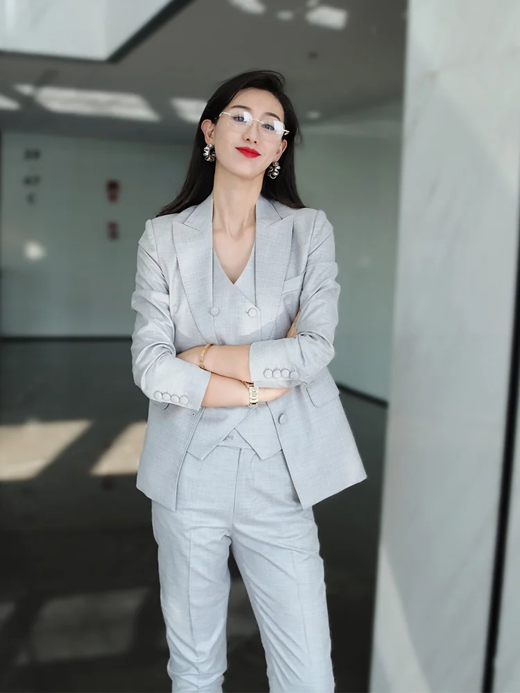 

Elite Women's Long Sve Suit Set Chic ey Tee Piece Workwear Pantsuit for Autumn Winter Profional Fem Outfit