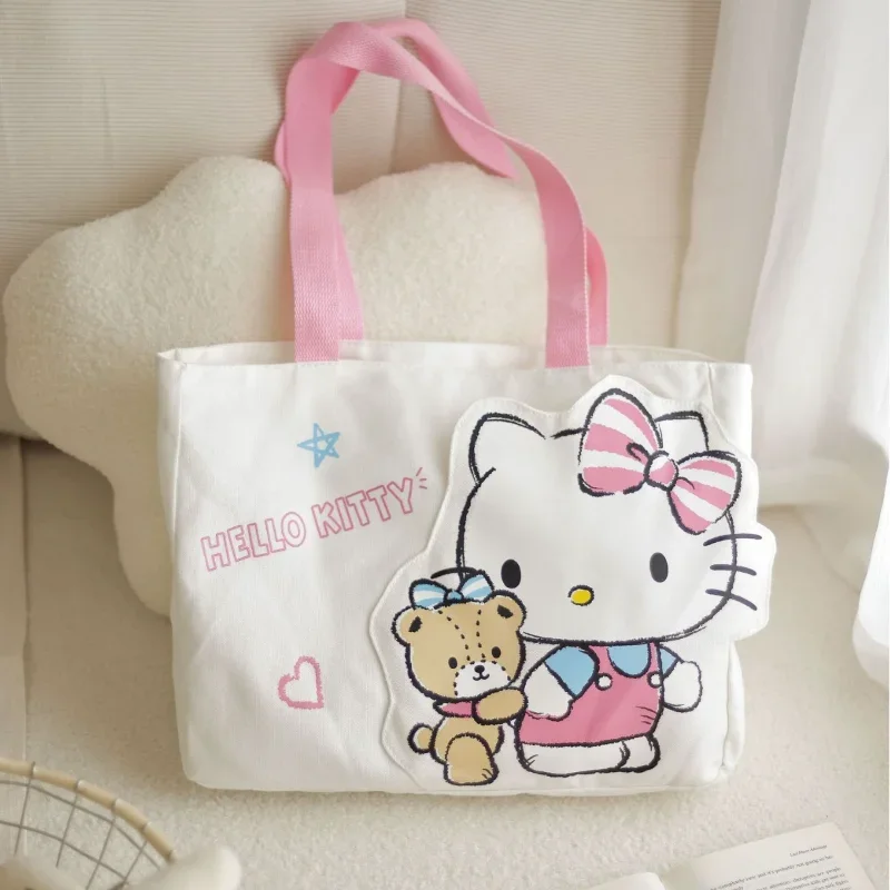 Sanrio Hello Kitty Cute Sweet Student Handbag Kulomie Cartoon Printed Travel Shopping Bag Shoulder Canvas Backpack