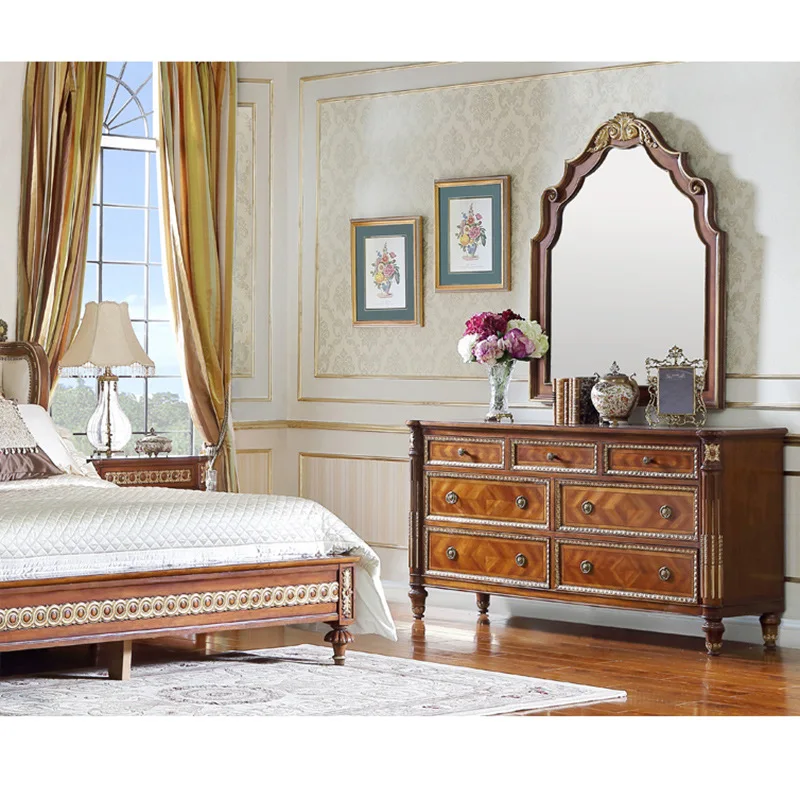 

Neoclassical European mahogany long locker French dressing table bedroom dresser chest cabinet partition cabinet furniture
