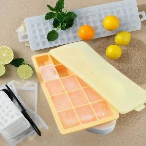Bandeja para cubitos de hielo con tapa, silicona de grado alimenticio de fácil liberación para bebé, molde para congelador de té verde de lichi casero