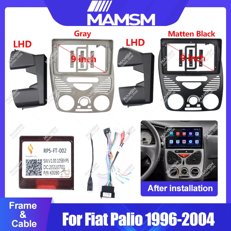 

9 Inch Car Frame Fascia Adapter Canbus Box Android Radio Dash Fitting Panel Kit For Fiat Palio 1996-2004 LHD Gray/Matten Black.