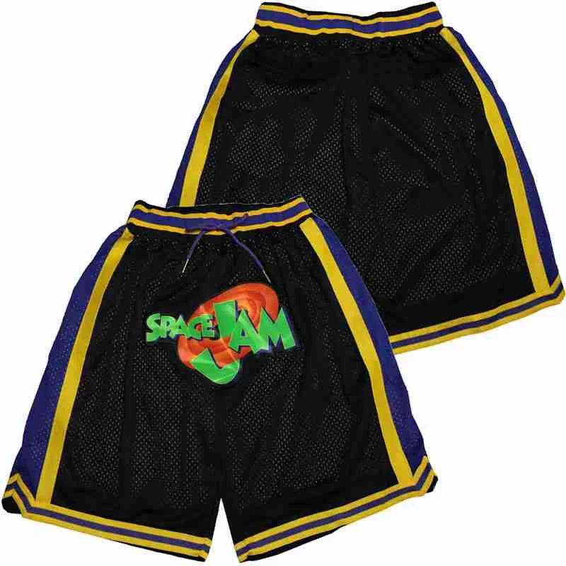 Basketball Shorts Summer Fashion Men\'s Sports Casual Fitness High Quality Beach Pants SPACE JAM Sewn Embroidered Black Mesh