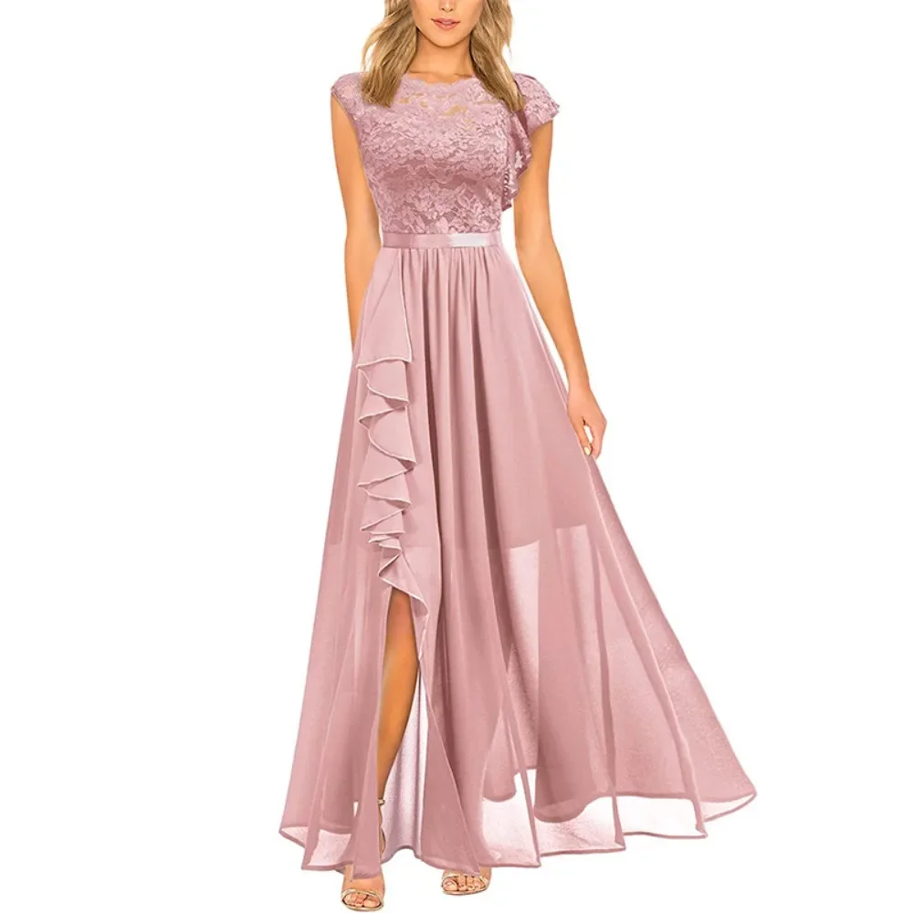 Women Lace Bridesmaid Evening Gown Elegant Maxi Dress Banquet Wedding Guest Party Slim Fit Soft Breathable Flattering Comfy New