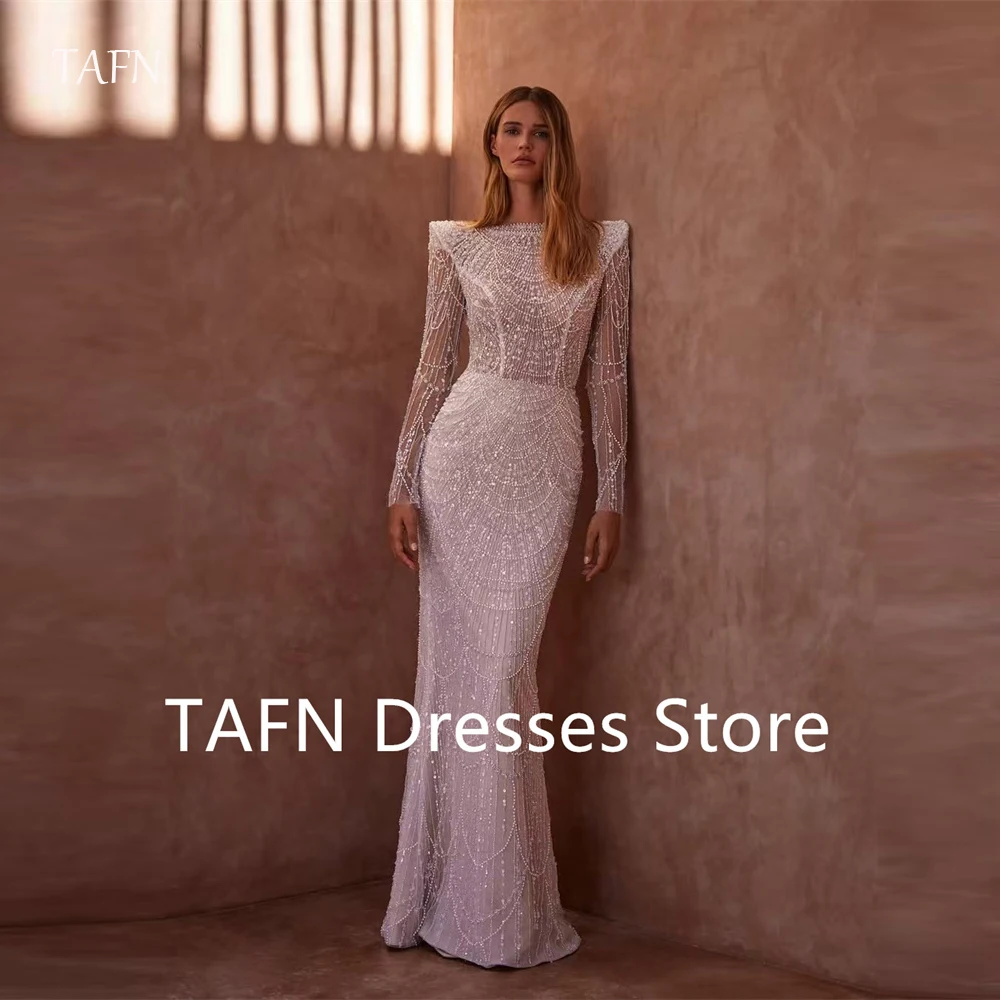 

TAFN Luxury Lace Wedding Dresses Long Sleeves Split Back Mermaid Bride Gowns Bateau Neck Vestidos de novia Customzied 2025