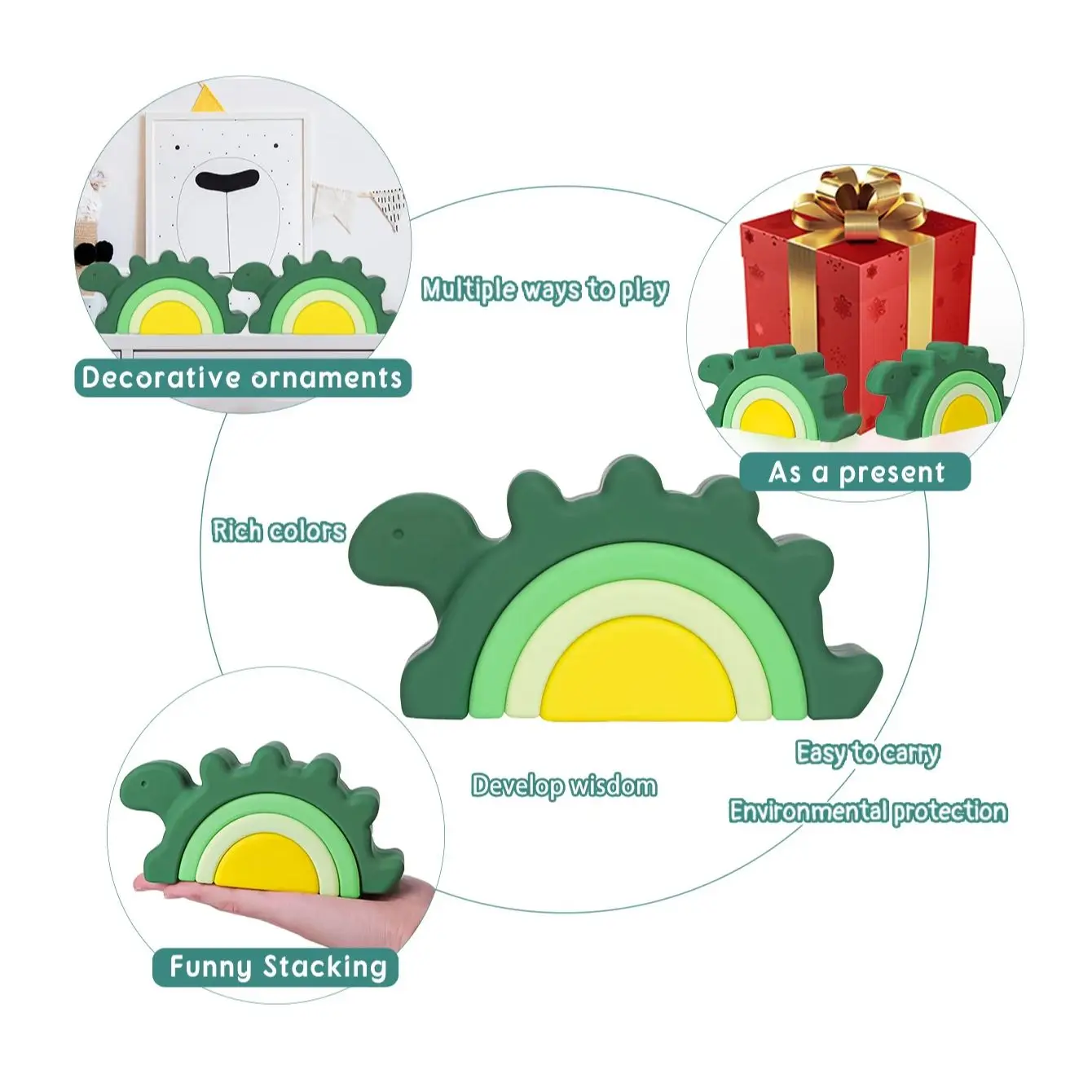 Arch Dinosaur Building Blocks Kids Montessori Educational Games Color and Shape Cognitive Silicone Toys for Children Gifts