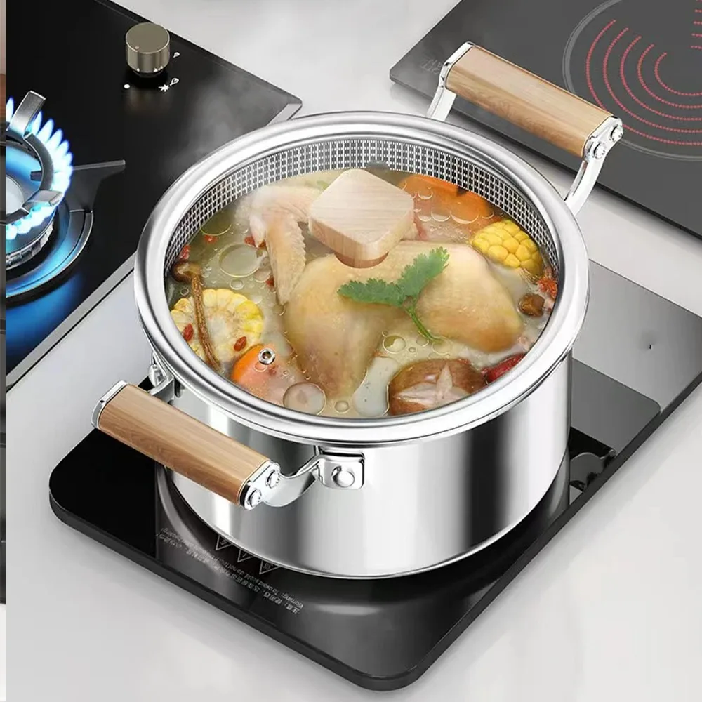 316L Stainless Steel Soup Pot Honeycomb Non-Stick Pot With Lid Household Hot Pot Induction Cooker Gas Stove Universal Soup Pot