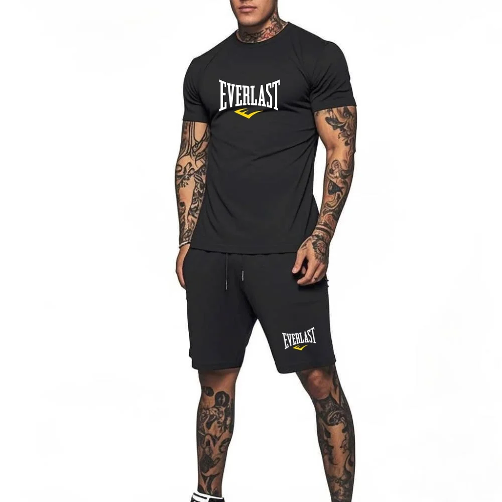 Camiseta deportiva para hombre, conjuntos de 2 piezas, camiseta Everlast, pantalones cortos, ropa deportiva, camisetas, pantalones cortos, senderismo, ciclismo, escalada, camiseta de gimnasio
