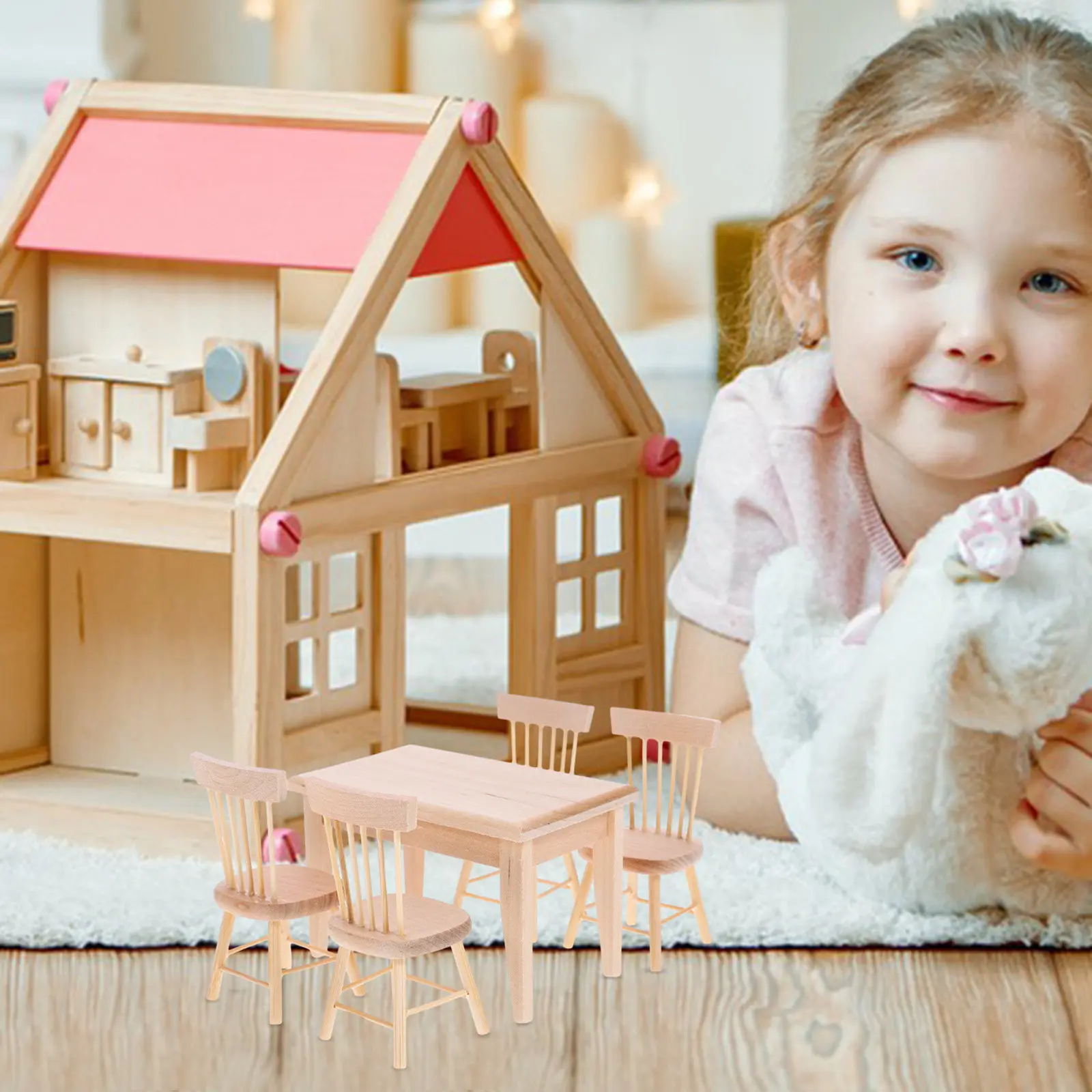 

1Set Mini Wooden Chair for Dollhouse Layout Props Fine Workmanship Smooth Finish Lightweight Stable Surface Display Ornament