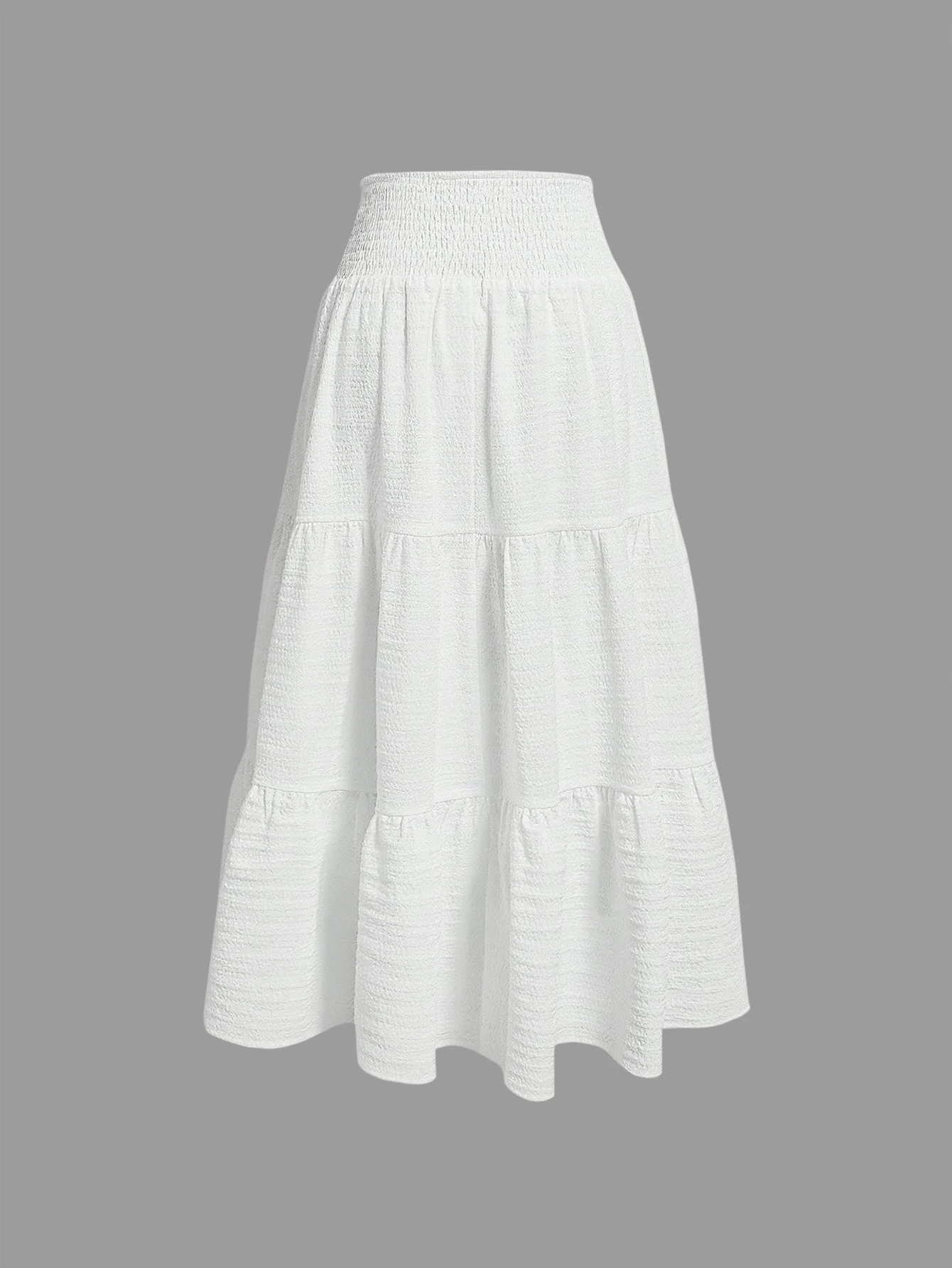 Girls' Fashionable and Simple Pure White Summer High-Waisted Multi-Layered Cake Skirt. Girls' Elegant and Playful Ladylike Outfit. Suitable for Going Out, Home Wear, Daily Wear, Skin-Friendly, Comfortable Travel Clothing