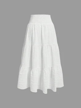 Girls White Layered Skirt 2 Girls' Fashionable and Simple Pure White Summer High-Waisted Multi-Layered Cake Skirt. Girls' Elegant and Playful Ladylike Outfit. Suitable for Going Out, Home Wear, Daily Wear, Skin-Friendly, Comfortable Travel Clothing 2