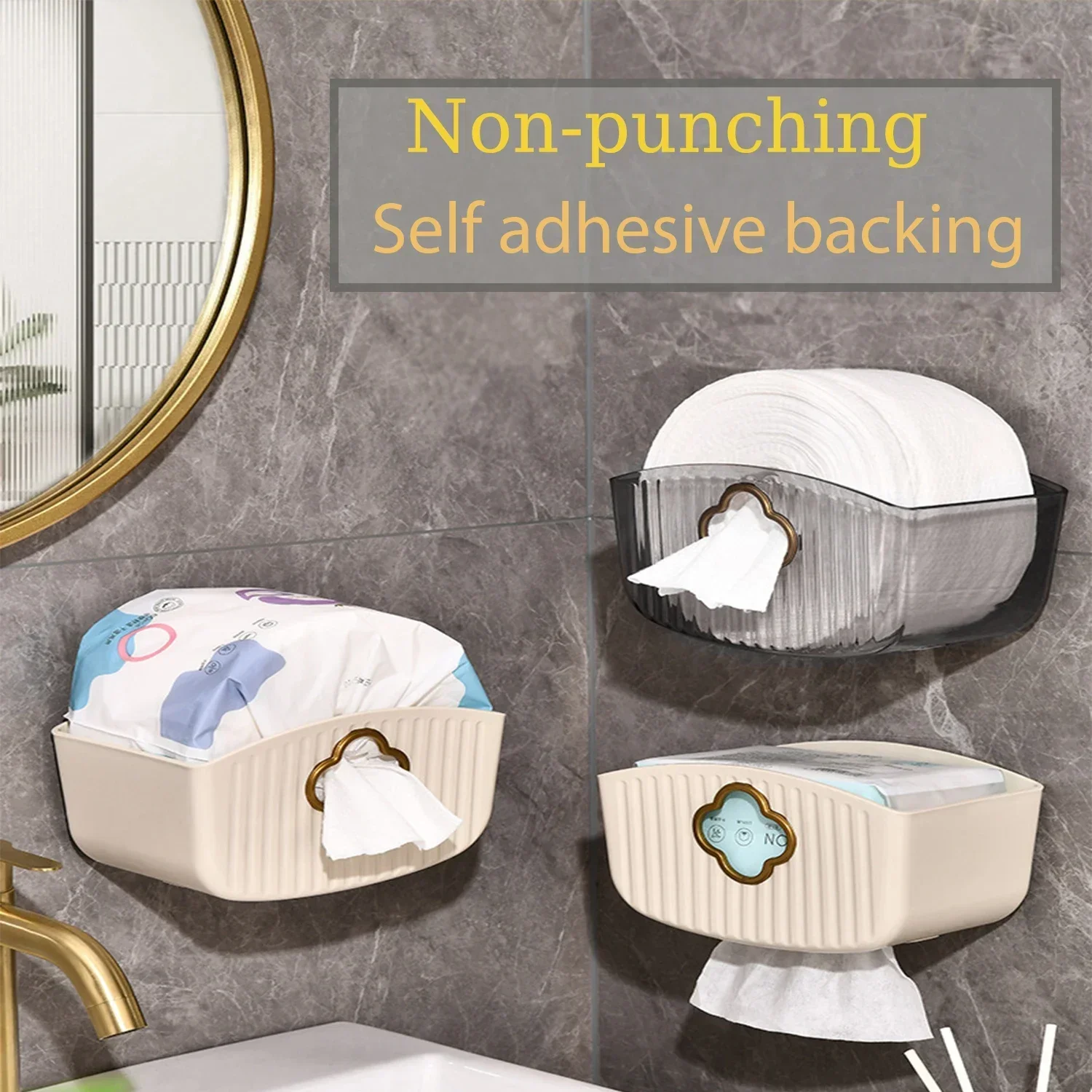 

Space-Saving Wall Mounted Tissue Box Holder with Secure Adhesive，Perfect for Bathroom, Bedroom, Living Room, Kitchen Home Decor