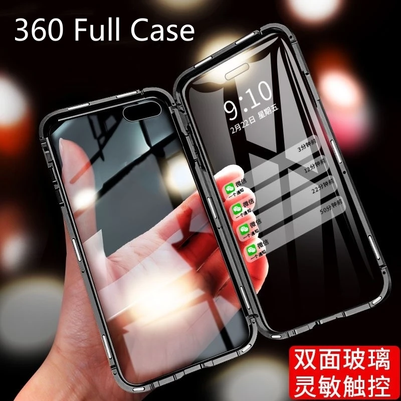 

Полный чехол 360 для iPhone 16E, двухсторонний магнитный адсорбционный металлический чехол из закаленного стекла для iPhone 16 E 2025 Shell
