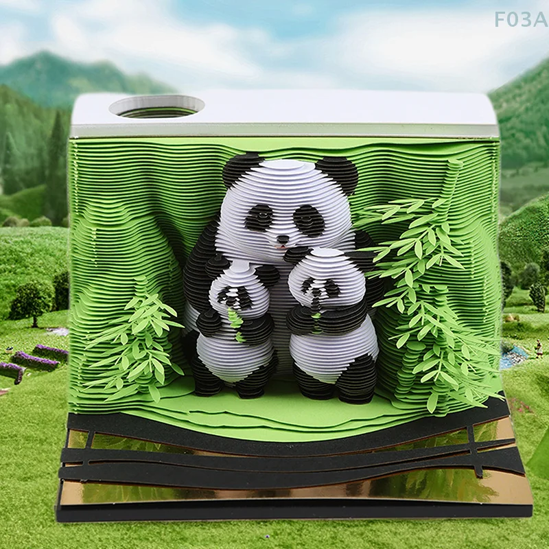 Panda Desk Calendar 2025 Calendar Memo Pad Creative Desk Calendar DIY Notes Notepad 3D Art Calendar Paper Carving Gift House