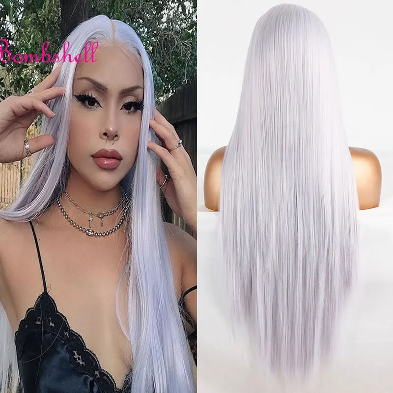 Bombshell Purple Silver Grey Straight Synthetic 13X4 Lace Front Wigs Glueless High Quality Heat Resistant Fiber For Women Wear