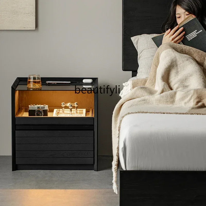 

SS new styleSmart bedside table Wirele charging Bedroom Bedside locker Black cabinet with light ss 7486 ss 7486