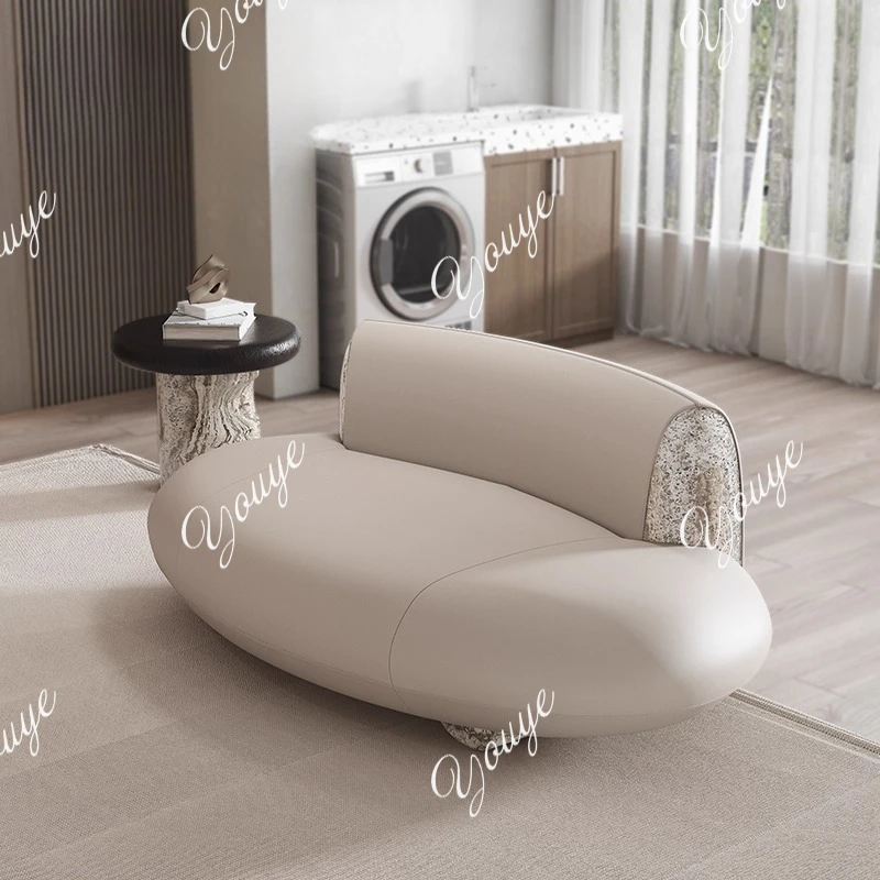 

Italian light luxury cowhide single sofa lazy single chair living room balcony creative single sofa