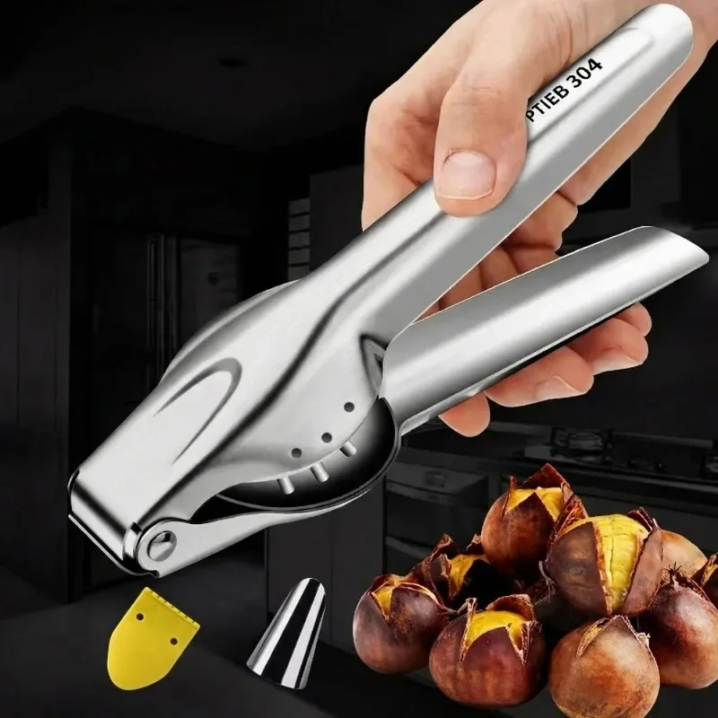 304 Stainless Steel Chestnut Cutter Nutcracker, Household Kitchen Tool for Opening Chestnuts, Walnuts Hazelnuts C2612 Home Gift