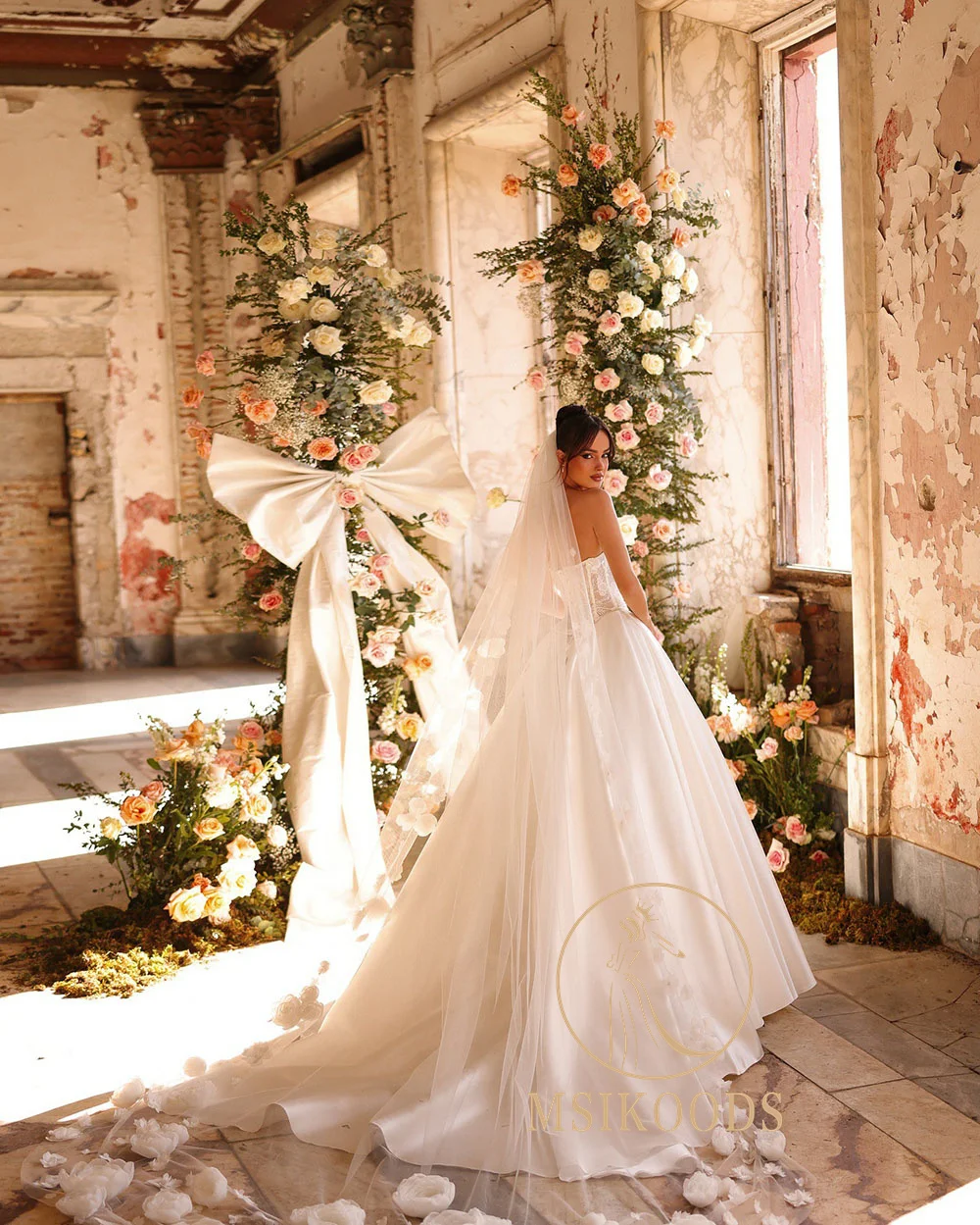 Msikoods Luxus-Brautkleid 2025, Korsett, Spitze, Applikationen, A-Linie, Brautkleid, langärmelig, Satin, Prinzessin, Brautkleider, individuell gestaltet
