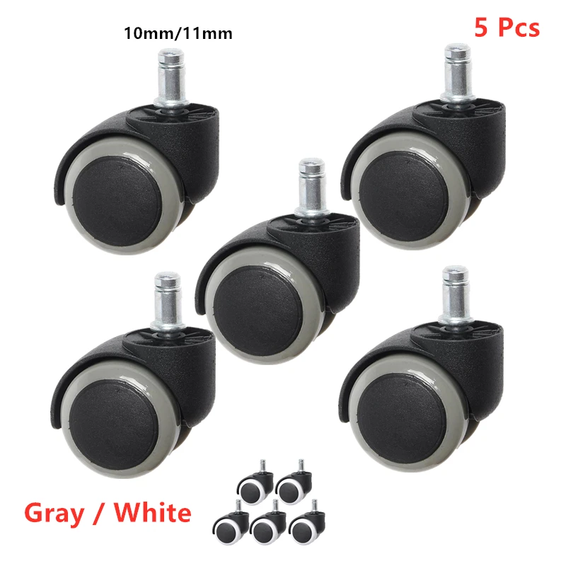 

5 Pcs/Set 2 Inch 10mm/11mm Gray/White Office Chair Universal Wheel Nylon Pu Edge Inserted Pole Caster Boss Silent