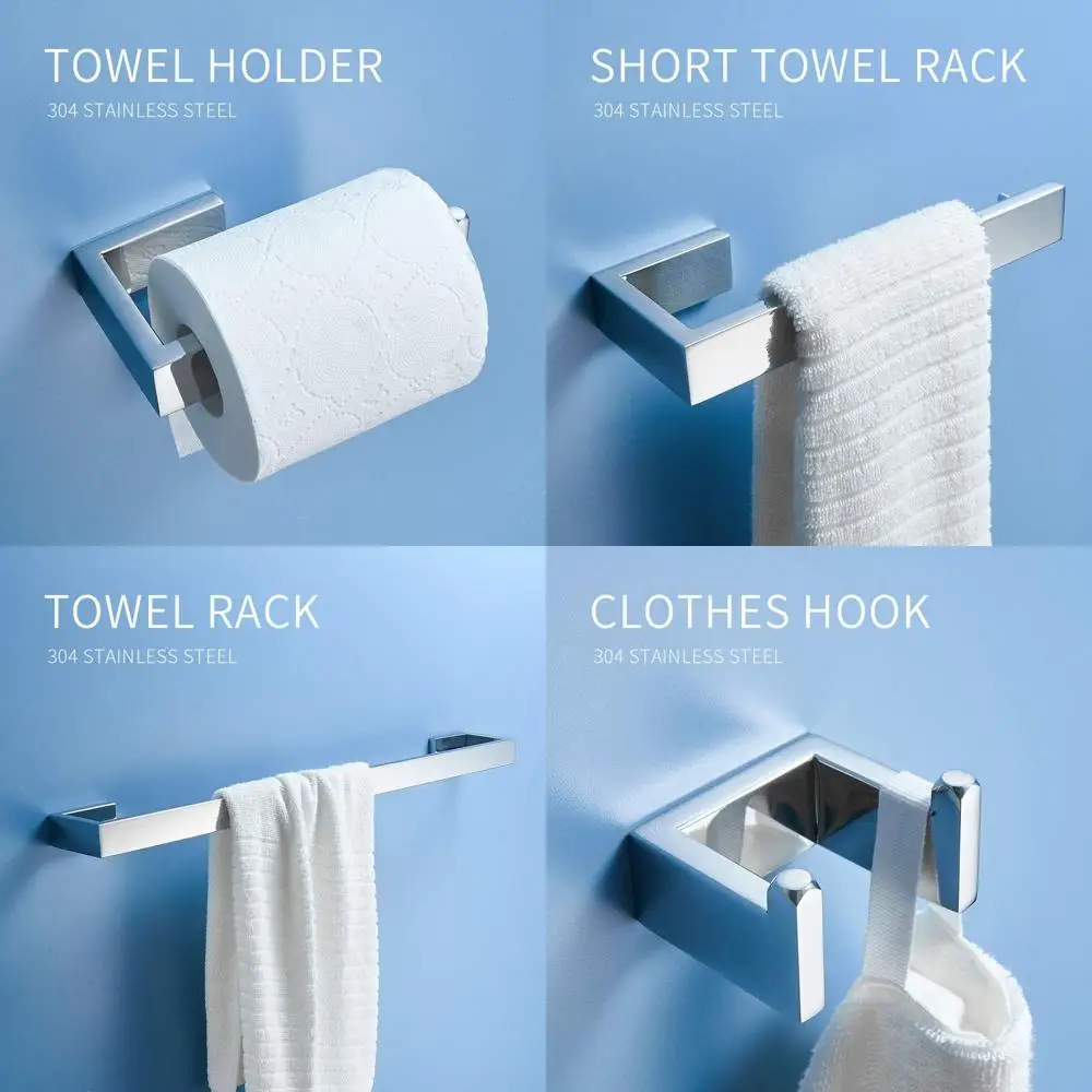 

Набор из 4 предметов для ванной комнаты из нержавеющей стали, настенный, с хромированным покрытием