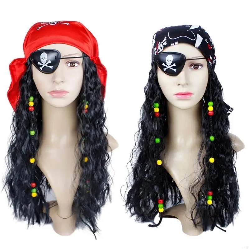 B95F Halloween Zestaw kostiumów piratów Peruka pirata z przepaską na oko Zestaw szalików Akcesoria kostiumów piratów dla i