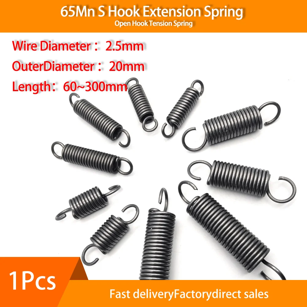 

1 Pcs 65Mn Open Hook Tension Spring Diameter 2.5mm with O hook extension spring Outer Diameter 20mm Extension Spring