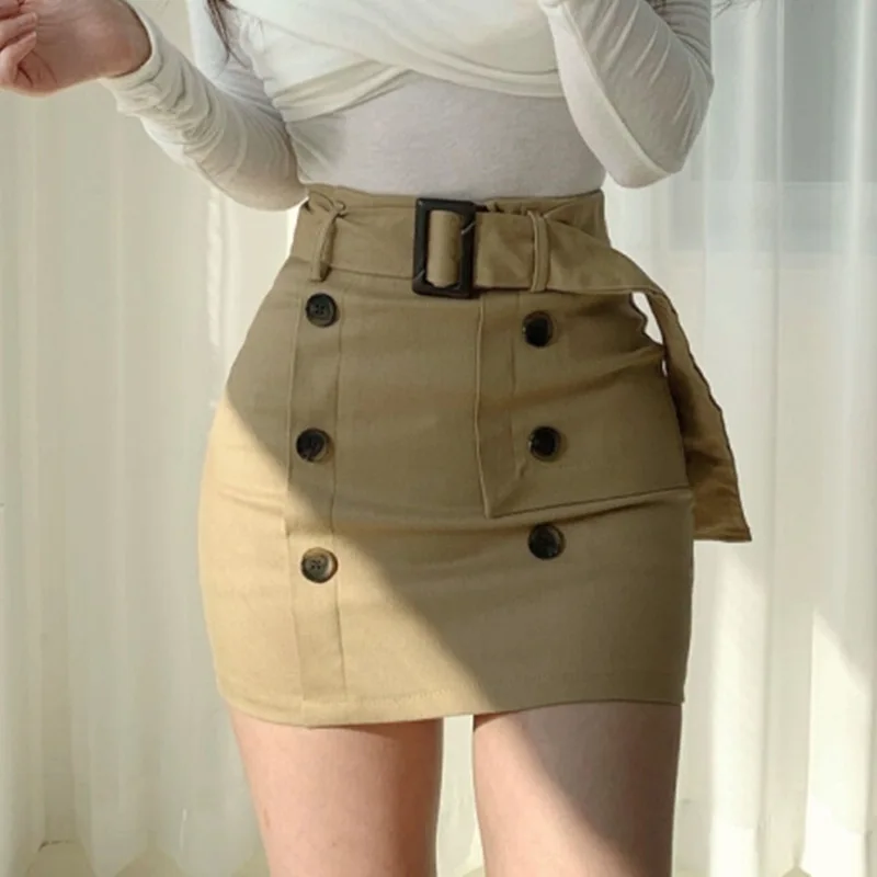 High Waist Wrapped Hip Half Skirt Casual Slimming Waist Belt Double Buckle Sexy Show Thin Sexy Women's Fashion Short Skirt AJ7H