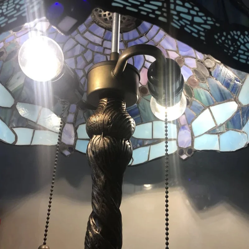Stained Glass Dragonfly Desk Lamp Study Living Room Lighting Creative Desk Lamp Retro Bedside Bedroom Desk Lamps