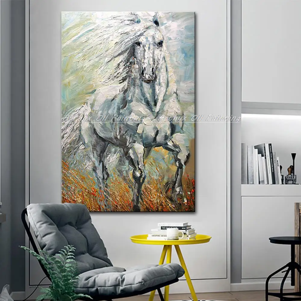 Arthyx Wall Paintings Handpainted Horse Oil Painting On Canvas,Modern Abatract Animal Pop Art Picture For Living Room,Home Decor